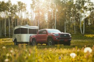 Camper pulled by truck