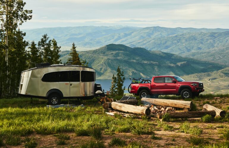 Camper with Truck in Mountains